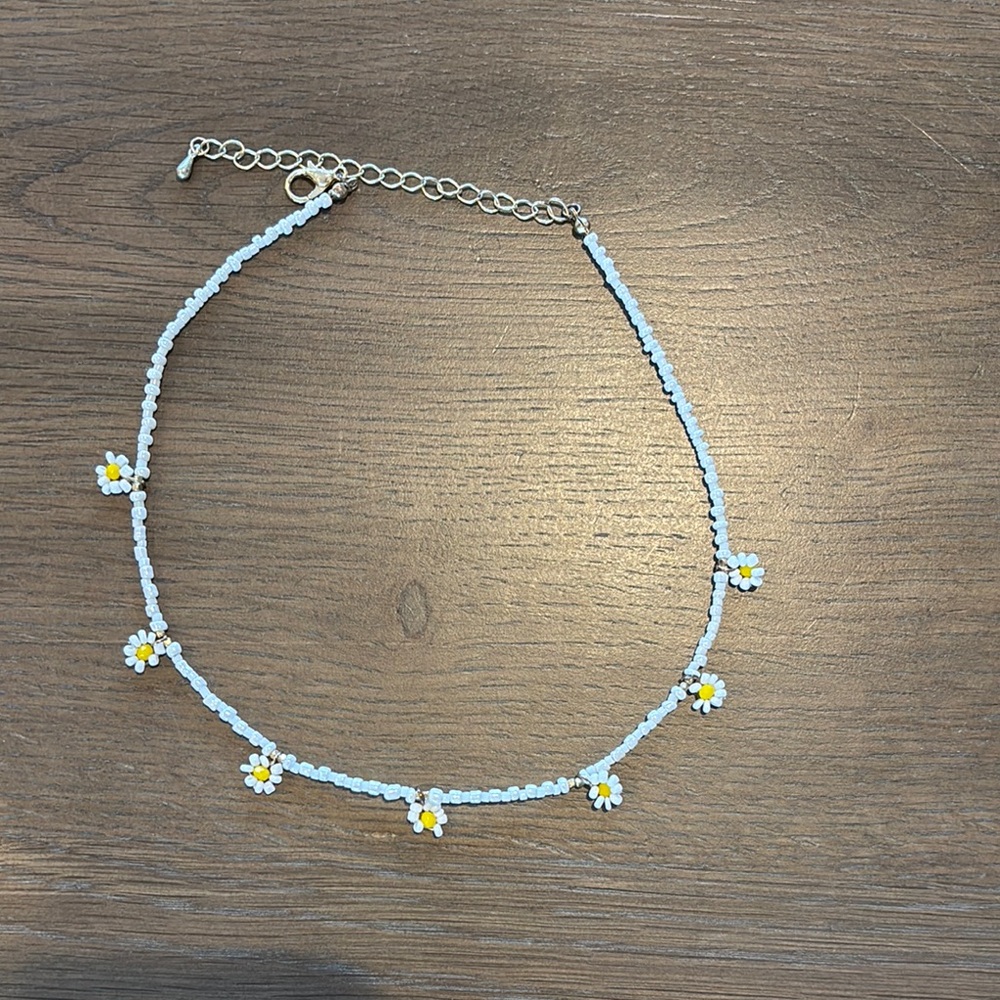 Daisy Beaded Choker Necklace - Blue and Yellow